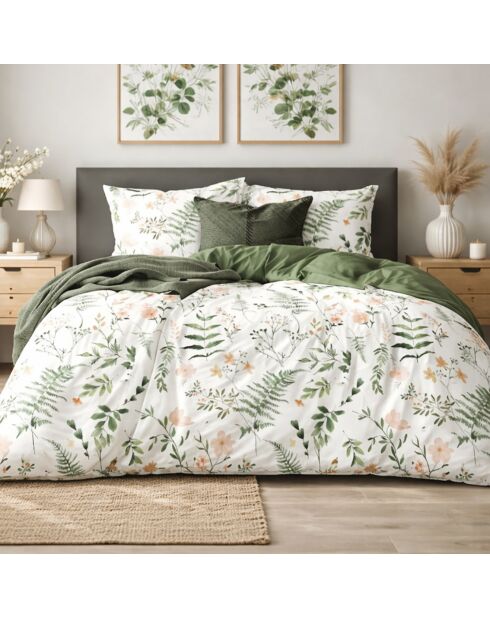 Parure housse de couette 3 pièces en coton 57 fils Lyken verte