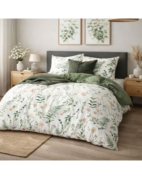 Parure housse de couette 3 pièces en coton 57 fils Lyken verte