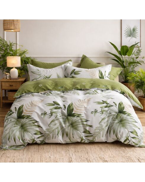 Parure housse de couette 3 pièces en coton 57 fils Kelys verte