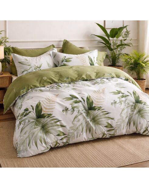 Parure housse de couette 3 pièces en coton 57 fils Kelys verte