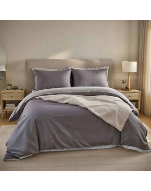 Housse de couette réversible en 100% percale de coton 70 fils grise