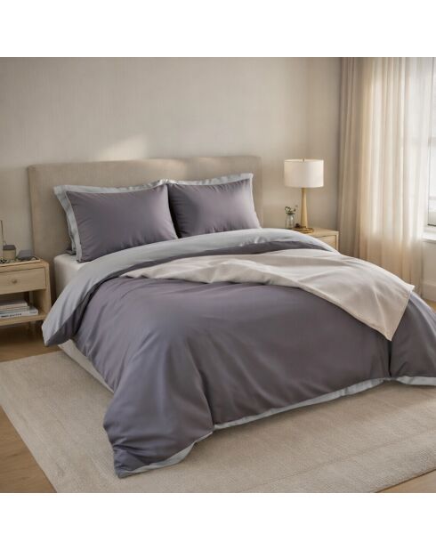 Housse de couette réversible en 100% percale de coton 70 fils grise