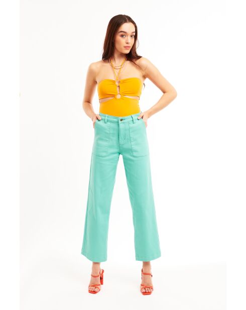 Pantalon jean large rétro Henry turquoise