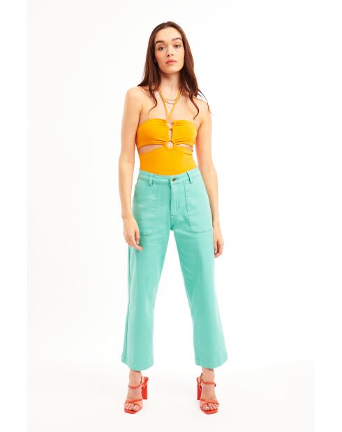 Pantalon jean large rétro Henry turquoise