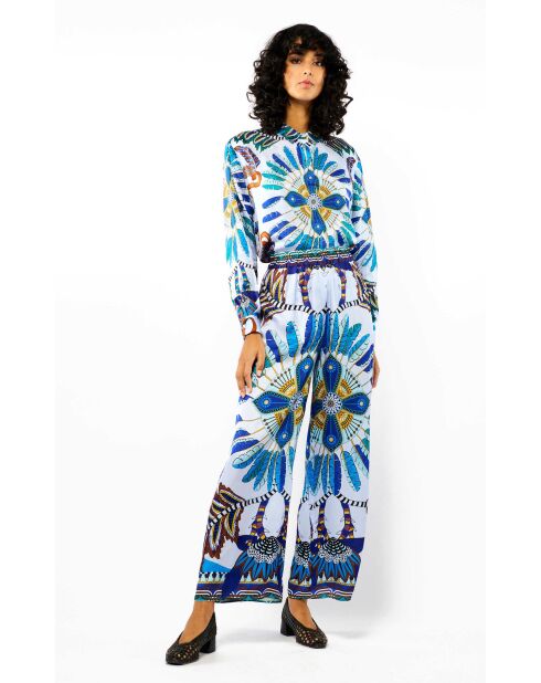 Pantalon droit imprimé Athena bleu