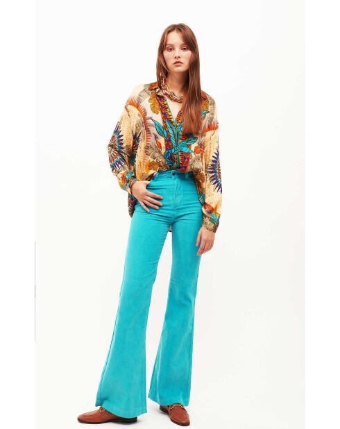 Pantalon flare en velours côtelé Victoria turquoise