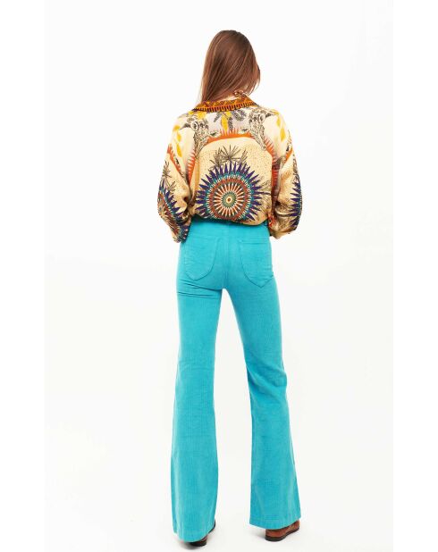 Pantalon flare en velours côtelé Victoria turquoise
