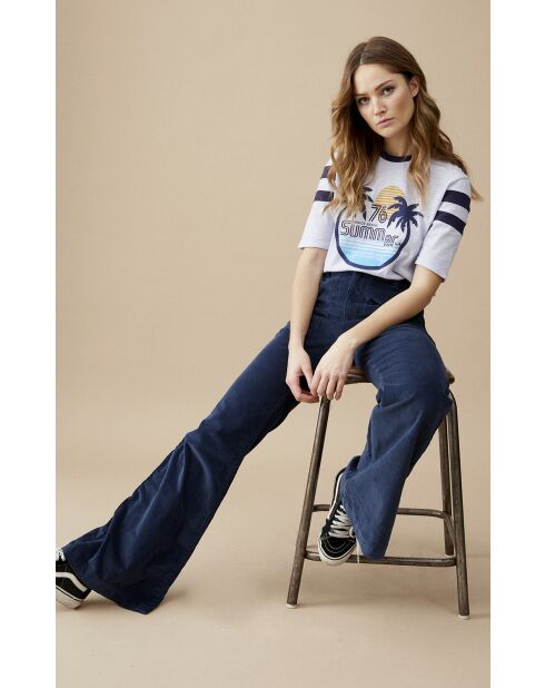 Pantalon bootcut velours côtelé Elisabeth bleu