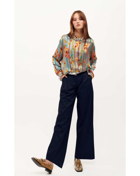 Pantalon à pinces  large Kate bleu