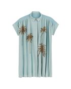 Robe chemise oversize en gaze de coton brodée Clovis bleue
