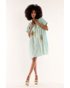 Robe chemise oversize en gaze de coton brodée Clovis bleue