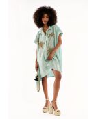 Robe chemise oversize en gaze de coton brodée Clovis bleue