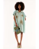 Robe chemise oversize en gaze de coton brodée Clovis bleue