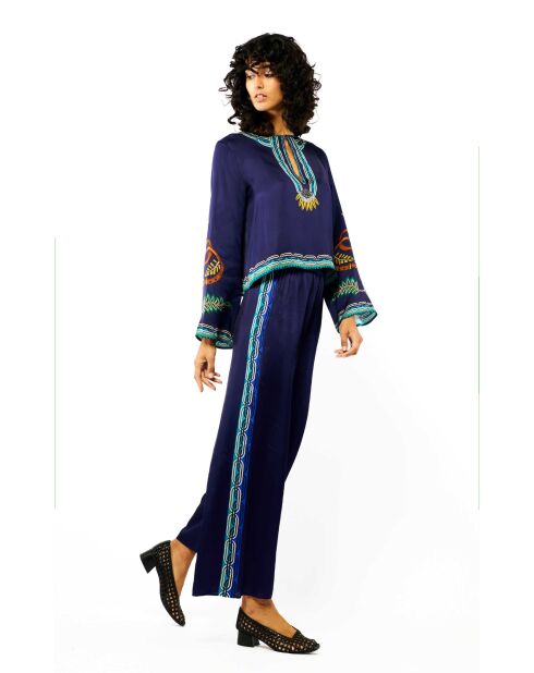 Pantalon droit à motifs Tina bleu