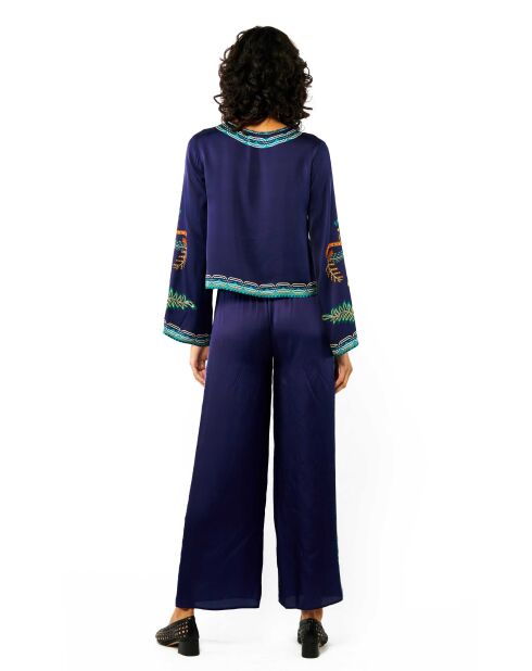 Pantalon droit à motifs Tina bleu