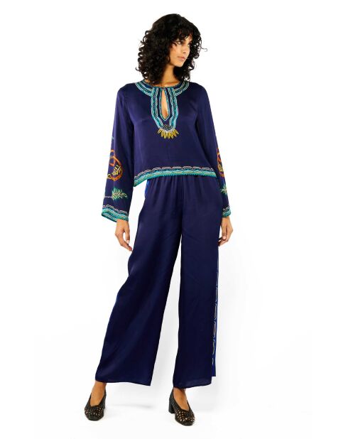Pantalon droit à motifs Tina bleu