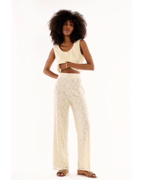 Pantalon léger crochet dentelle Kayle blanc