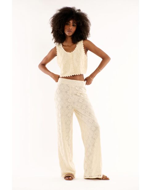Pantalon léger crochet dentelle Kayle blanc