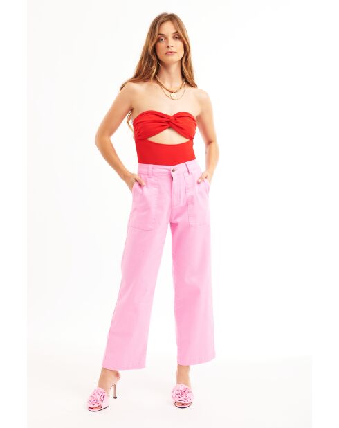 Pantalon jean large rétro Henry rose