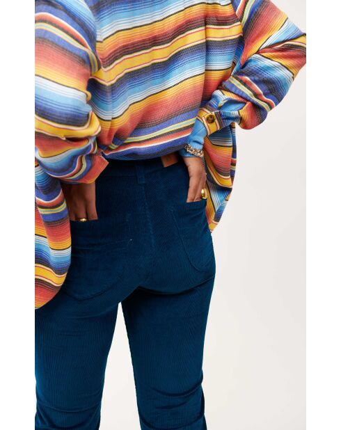 Pantalon flare en velours côtelé Victoria bleu