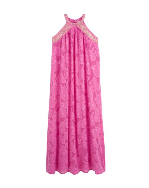 Robe longue brodée de fleurs Gabriel rose