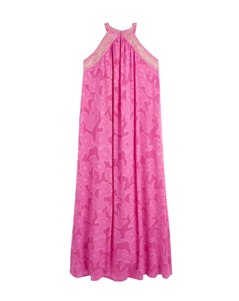 Robe longue brodée de fleurs Gabriel rose