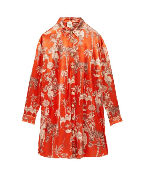 Robe midi manches longues à motifs Jaya rouge