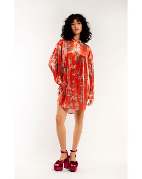 Robe midi manches longues à motifs Jaya rouge