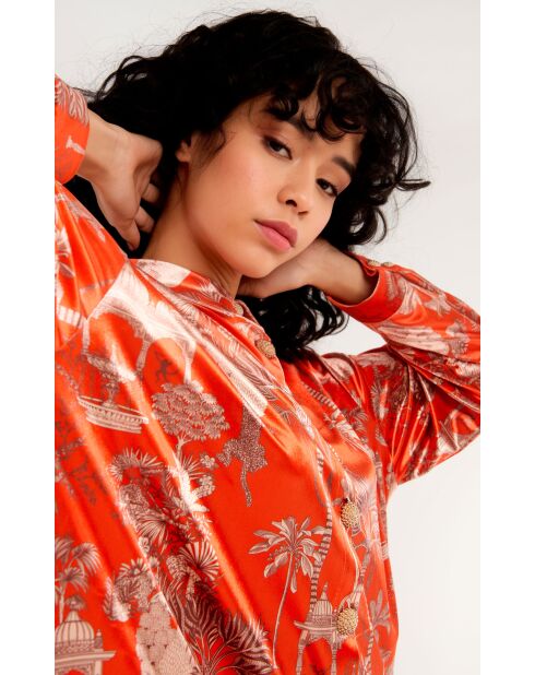 Robe midi manches longues à motifs Jaya rouge