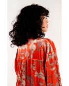 Robe midi manches longues à motifs Jaya rouge