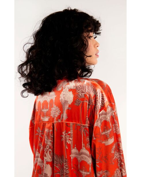 Robe midi manches longues à motifs Jaya rouge