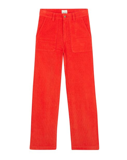 Pantalon droit en velours côtelé William rouge