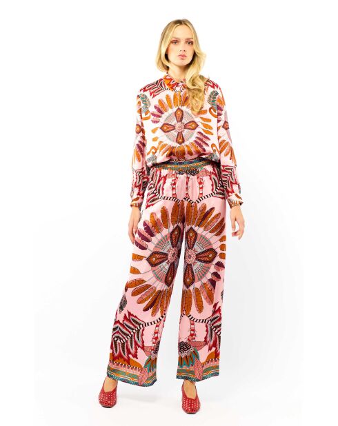 Pantalon droit imprimé Athena rose