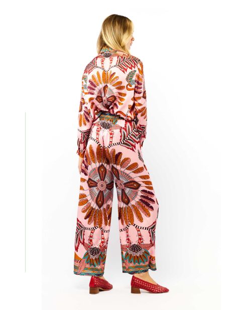Pantalon droit imprimé Athena rose