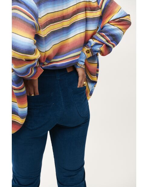 Pantalon flare en velours côtelé Victoria bleu