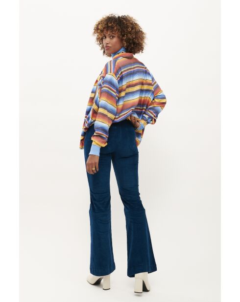 Pantalon flare en velours côtelé Victoria bleu