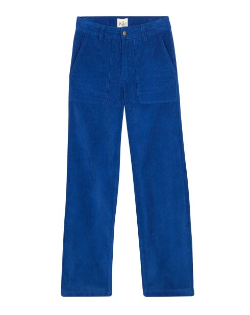 Pantalon droit en velours côtelé William bleu