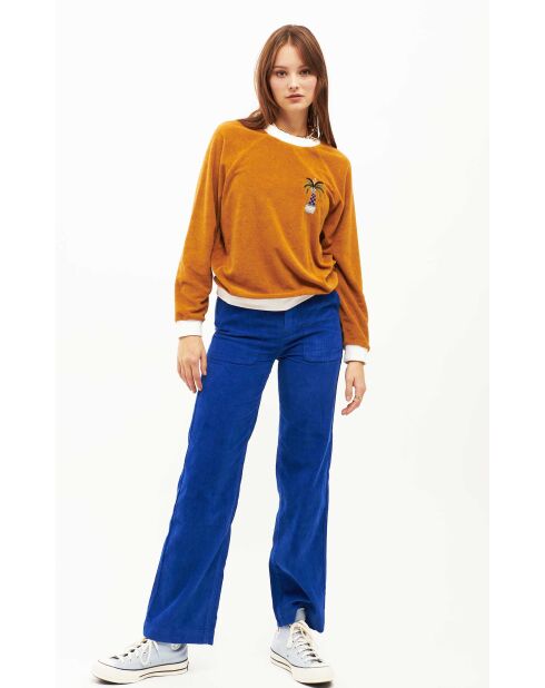 Pantalon droit en velours côtelé William bleu