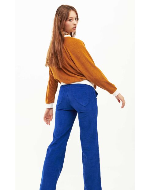 Pantalon droit en velours côtelé William bleu