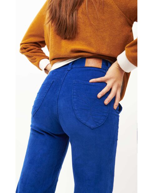 Pantalon droit en velours côtelé William bleu