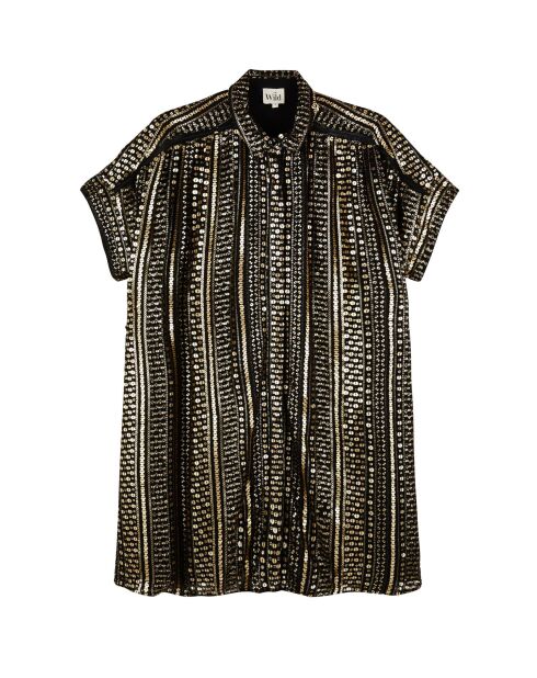 Robe chemise fluide brodée Rihanna noire