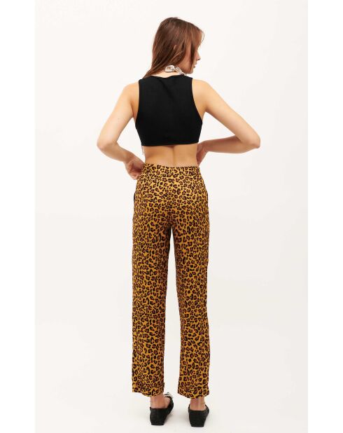 Pantalon droit Leopard marron