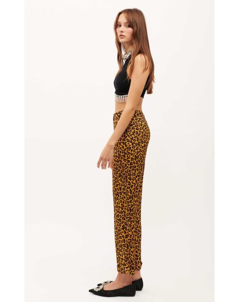 Pantalon droit Leopard marron