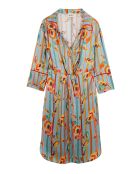Robe chemise satinée motifs plumes Colibri bleue
