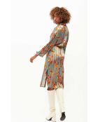 Robe chemise satinée motifs plumes Colibri bleue