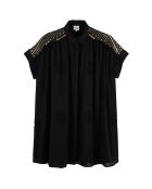 Robe courte en gaze de coton avec broderies Claire noire