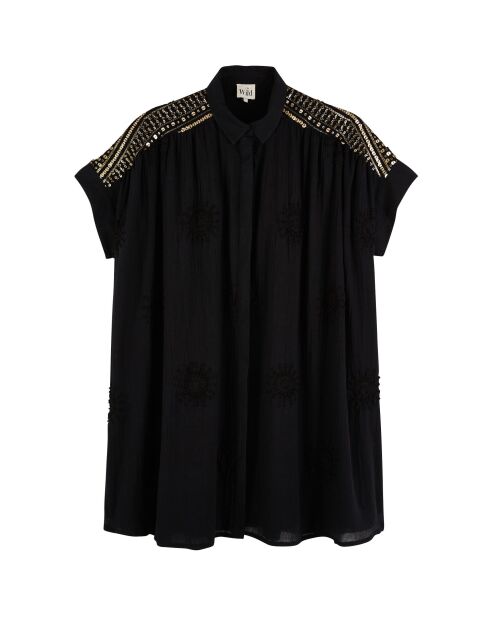 Robe courte en gaze de coton avec broderies Claire noire