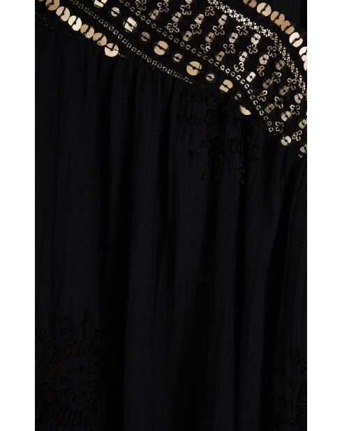 Robe courte en gaze de coton avec broderies Claire noire
