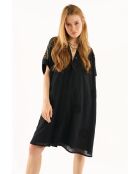 Robe courte en gaze de coton avec broderies Claire noire