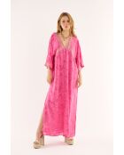 Robe longue fluide caftan brodée Justine rose